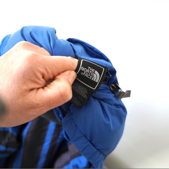 The Northface 550 Y Boys 14/16 Puffer Jacket Full Zip Hood Blue Reversible - Picture 5 of 11